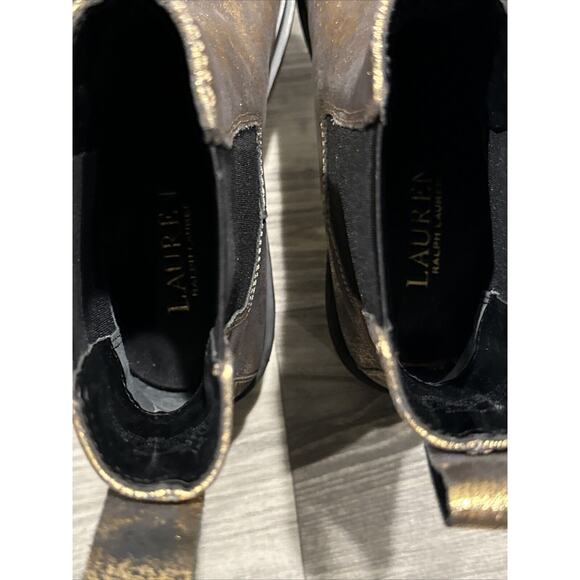 Lauren Ralph Lauren Corinne Leather Chelsea Boots Pull On Black Bronze Size 6B - Picture 11 of 16